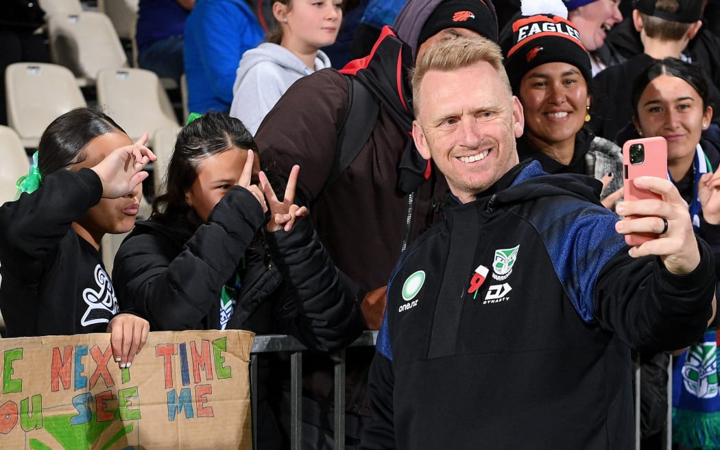 Andrew Webster Coach of the Warriors with fans during the NRL Telstra Premiership, Warriors Vs Knights at the Apollo Projects Stadium.