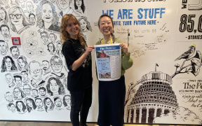 Waikato Times reporter Ke-Xin Li photographed with Senior Reporter Rachel Thomas (left), when her byline first appeared on the front page.