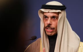 In Warsaw, Poland, on January 26, 2026, Prince Faisal bin Farhan Al Saud, Minister of Foreign Affairs of the Kingdom of Saudi Arabia, participates in a press conference with Radoslaw Sikorski, Deputy Prime Minister of Poland and Minister of Foreign Affairs, at the Ministry of Foreign Affairs. (Photo by Klaudia Radecka/NurPhoto) (Photo by Klaudia Radecka / NurPhoto via AFP)