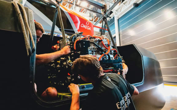 Emirates Team New Zealand Hydrogen powered foiling chase boat under construction and fit out