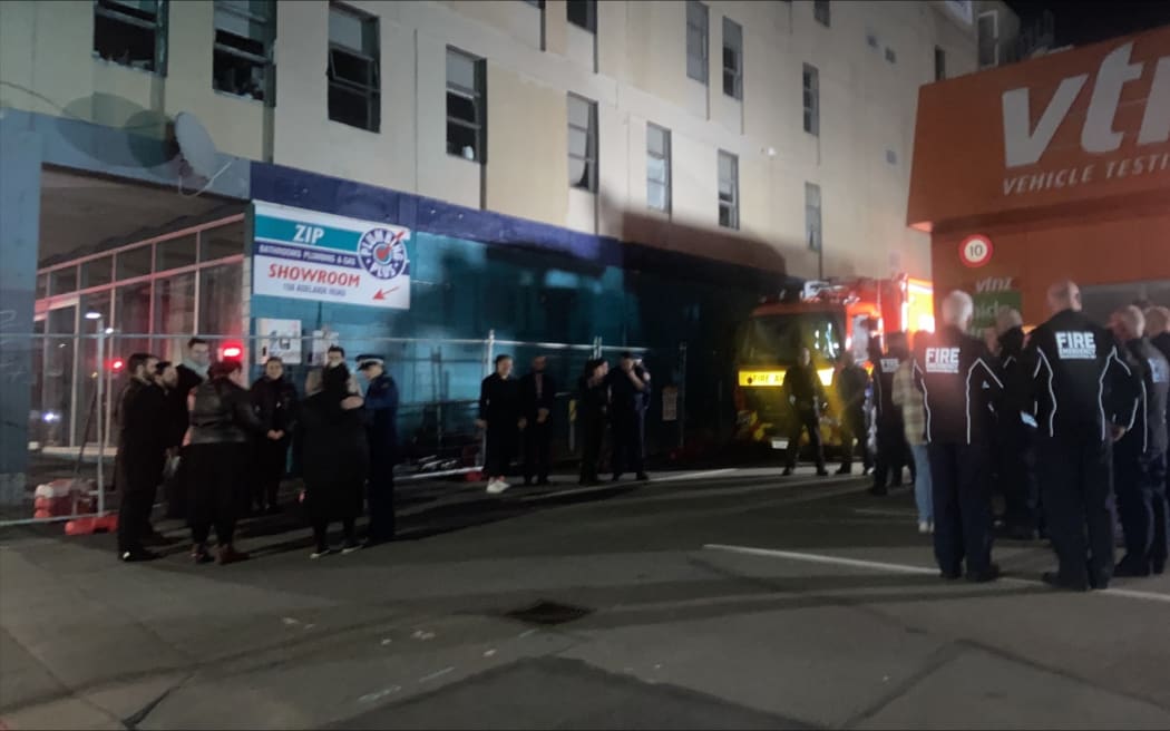 A karakia was held at the scene of the Loafers Lodge fatal fire in central Wellington on 2 June, 2023.