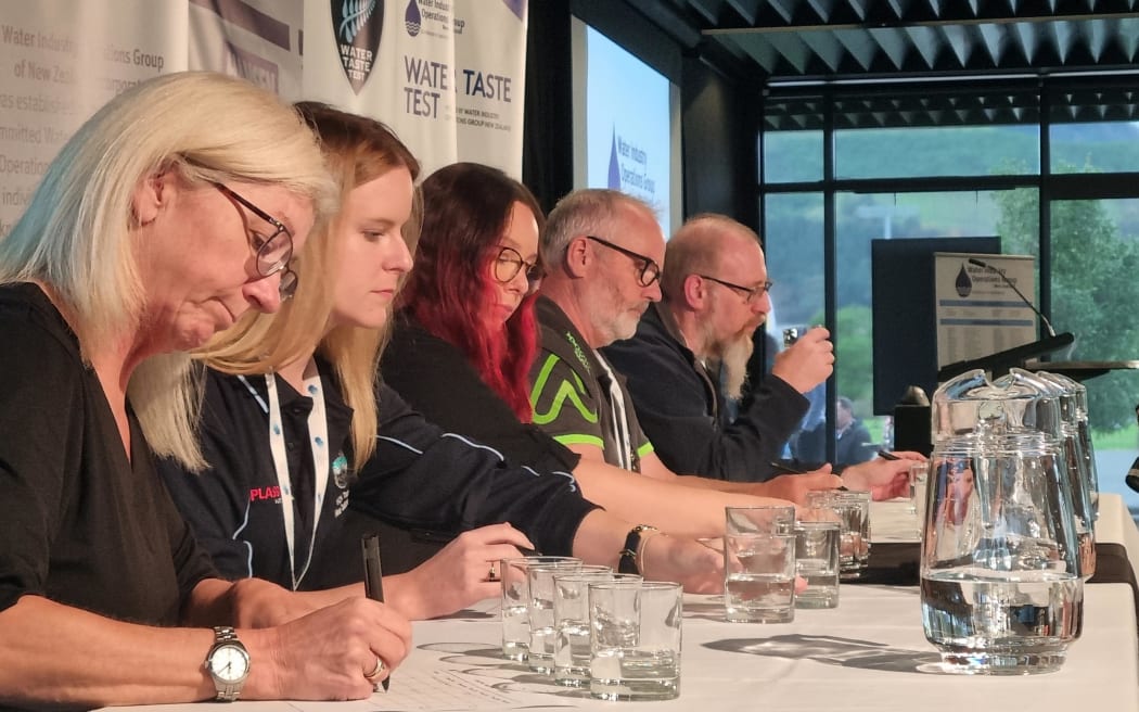 Judges marking water from four district councils in the 2025 Best Tasting Tap Water grand final in Nelson.