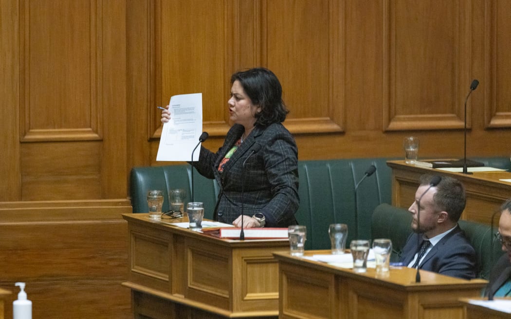 During Question Time, Labour's Health Spokesperson Dr Ayesha Verrall holds aloft a document, released under the OIA by Casey Costello, the existence of which Costello was reluctant to admit.