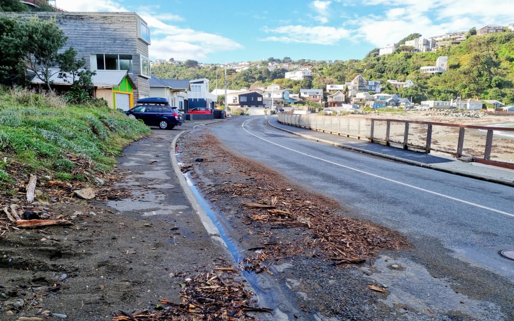Damage on Owhiro Bay after recent southerlies.