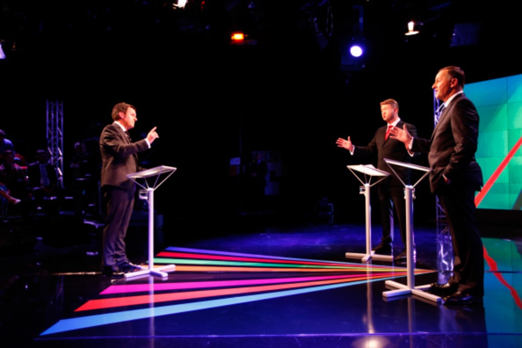Host Mike Hosking, left with the leaders on Thursday night