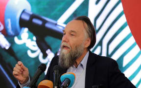 Alexsandr Dugin speaking at a conference in 2018.