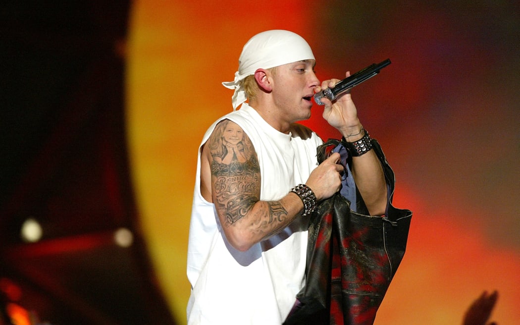 Singer Eminem performs on stage at the 2004 MTV Movie Awards on 5 June, 2004 in Culver City, California.