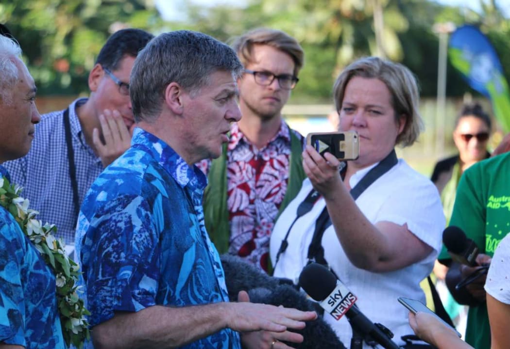 New Zealand prime minister Bill English speaks to media in the Cook Islands, June 2017.