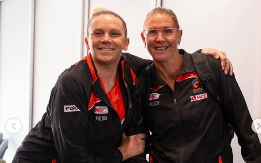Former Magic team-mates Jo Harten (left) and Casey Kopua - reunited at the Giants.