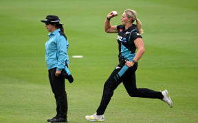 Molly Penfold of New Zealand bowls during the T20 game between the New Zealand White Ferns and England A, 2024.