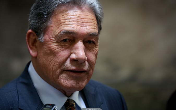 Winston Peters on the bridge at Parliament.