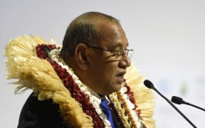 Marshall Islands' President Christopher J. Loeak delivers a speech during the opening day of the World Climate Change Conference 2015 (COP21), on November 30, 2015 at Le Bourget, on the outskirts of the French capital Paris.