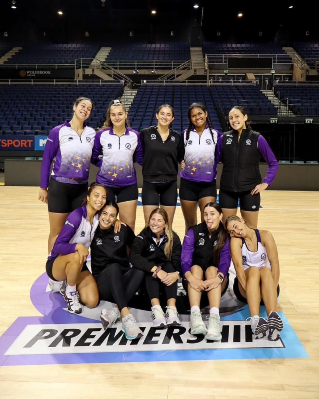 Lili Tokaduadua (second from right, back row) is thriving in the Stars professional environment. Photo: Stars Netball