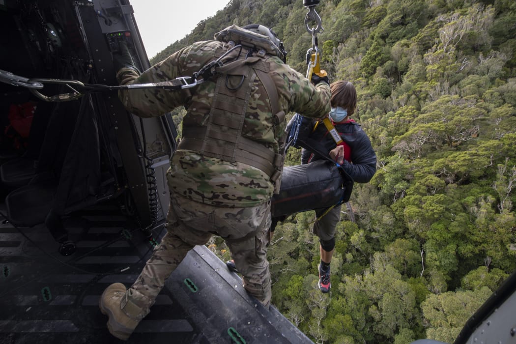 A no. 3SQN NH90 Helicopter assists NZ Police and LandSAR with a search and rescue operation to find two missing trampers - Dion Reynolds and Jessica O'Connor - in the Kahurangi National Park.