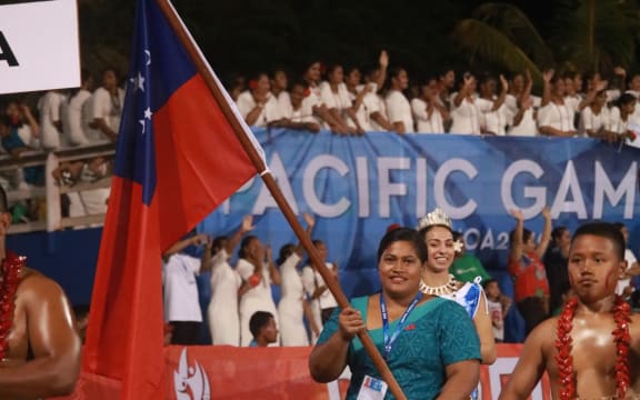 Weightlifter Feagaiga Stowers was the flag-bearer for hosts Samoa.
