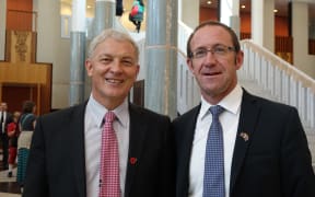 Labour MP Phil Goff, left, and leader Andrew Little at the Australian Parliament in Canberra on 25 November 2015.