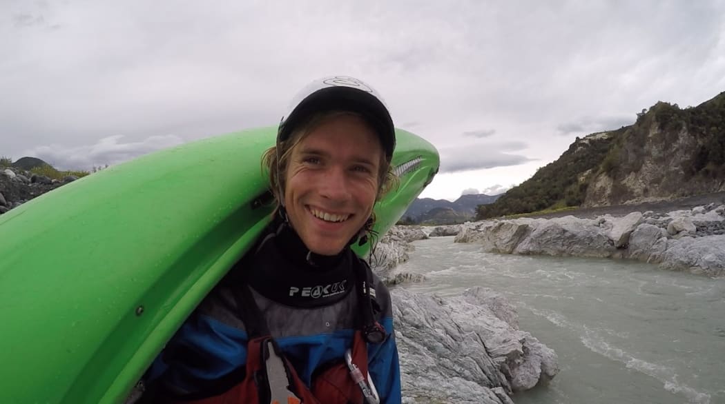 Toby Johnstone kayaks the new Clarence River rapid in Kaikoura.