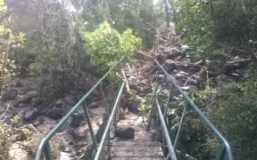 Flood debris build-up on the Alpine Crossing in Tongariro National Park.