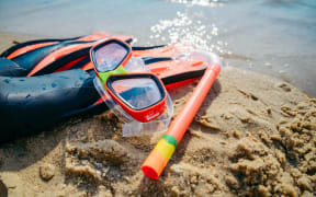 Snorkel mask and flippers.