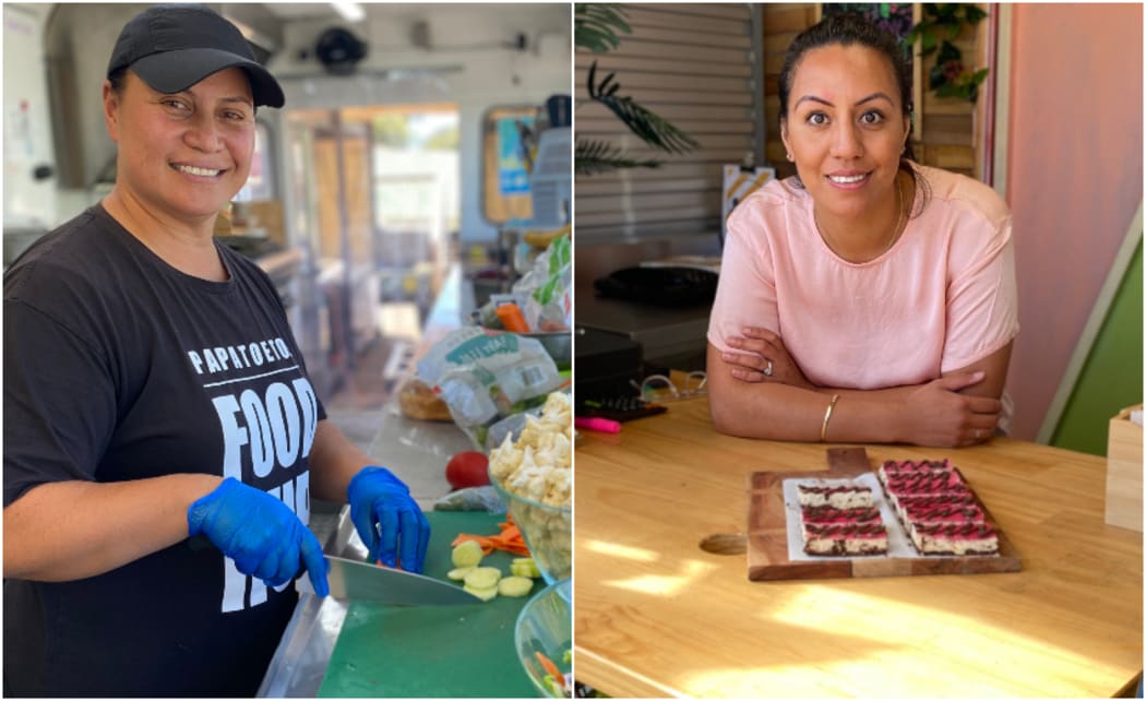 Pauline Fotu-Moala at her Ikuna Taste store at the Ōtara Kai Village, and right, Michelle Potoru at the Papatoetoe Food Hub