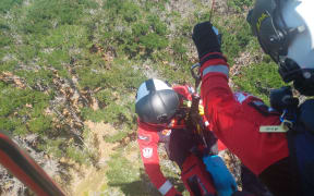 A paramedic is winched into Woodhill Forest to rescue a crashed motocross rider.