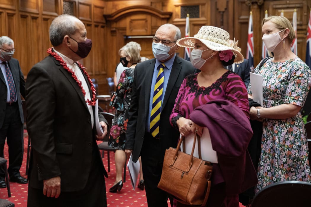 The rest of 'The Realm'. High Commissioners: Leasi Papali'i Tommy Scanlan, (Samoa & Dean of the Diplomatic Corps); Fisa Igilisi Pihigia (Niue); and Elizabeth Wright-Koteka (Cook Islands); and Charlotte Darlow, standing in for Tokelau administrator Ross Ardern (stuck in Waikato).