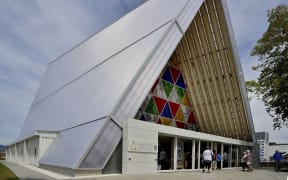This photo taken on December 30, 2014 shows a general view of the front of Christchurch's "Cardboard Cathedral".