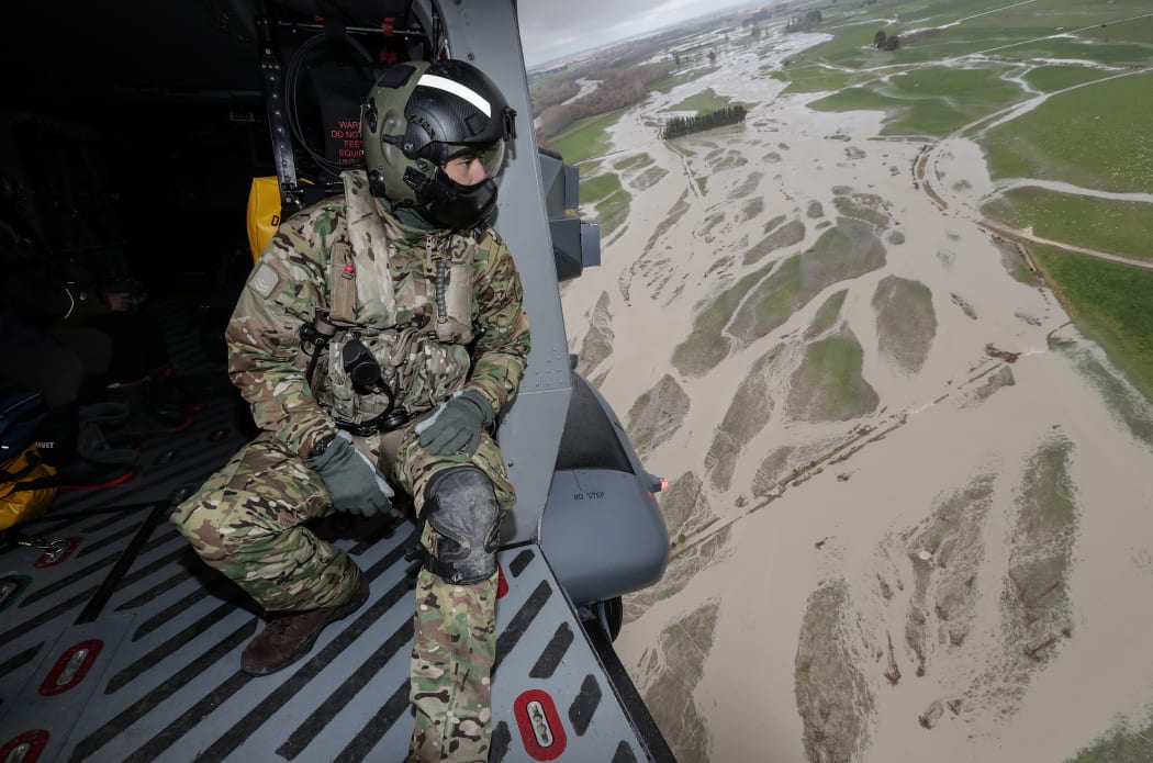 A scene from the prime minister's flyover of the areas affected by flooding in Canterbury.