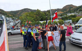 Police arrested pro-Palestine protesters, and accused the group of blocking traffic in Lyttelton, on 6 February, 2024.