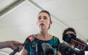 Jacinda Ardern at a press conference at PIF