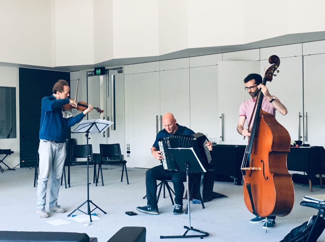 James Crabb (accordion), Anthony Marwood (violin) and Joan Perarnau Garriga (double bass) at Adam Chamber Music Festival 2019