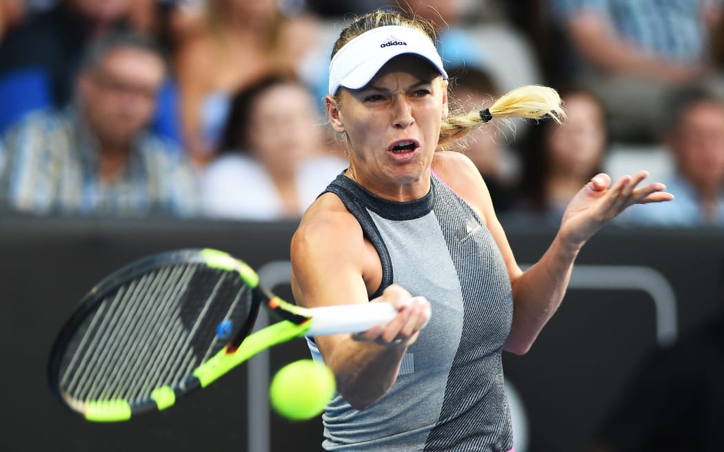 Caroline Wozniacki during her opening match at the the ASB Classic.