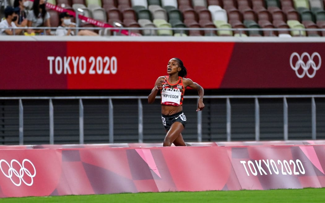 Faith Kipyegon of Kenya running the 1500 metres at the Tokyo Olympics.