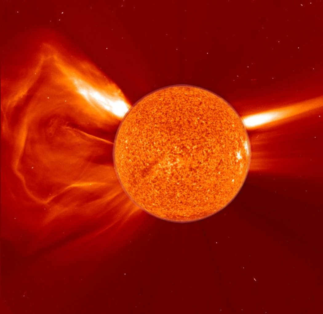 The sun with a coronal mass ejection happening