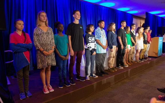 On 23 September 2019, at UNICEF House in New York, youth petitioners introduce themselves during a press conference in which they announced a collective action being taken on behalf of young people everywhere facing the impacts of the climate crisis.