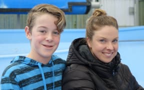 Lauren Boyle with with 11-year old Macandrew Bay school pupil Solomon Harcombe