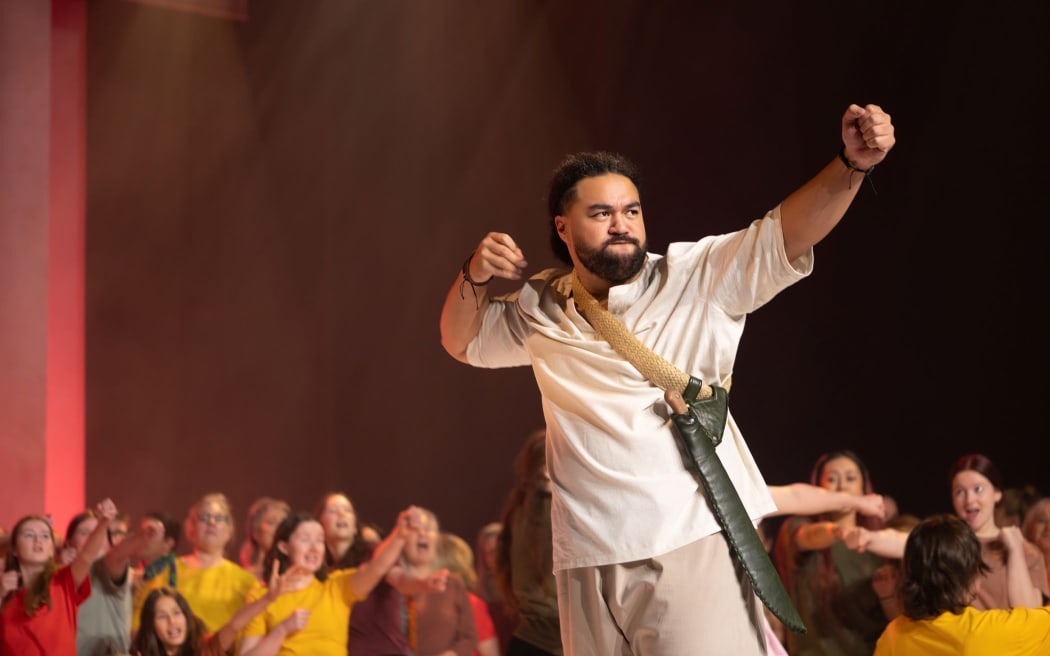 Ipu Laga’aia as Theseus in The Monster in the Maze, a New Zealand Opera production staged with community performers.