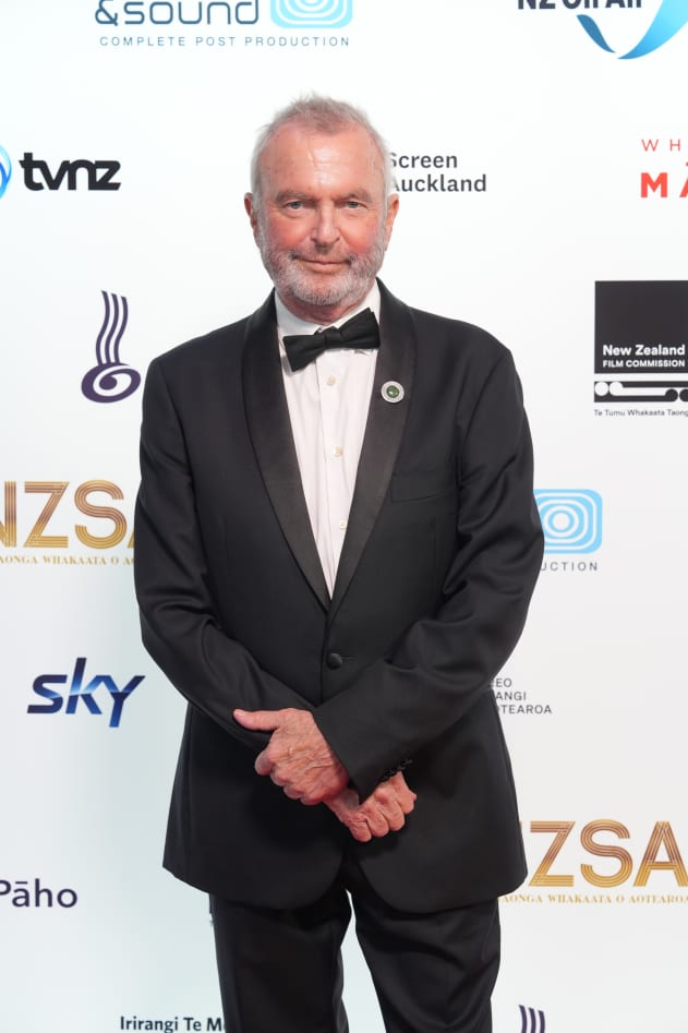 Sir Sam Neill arrives at the New Zealand Screen Awards at Auckland's Viaduct Centre on 21 November, 2025.