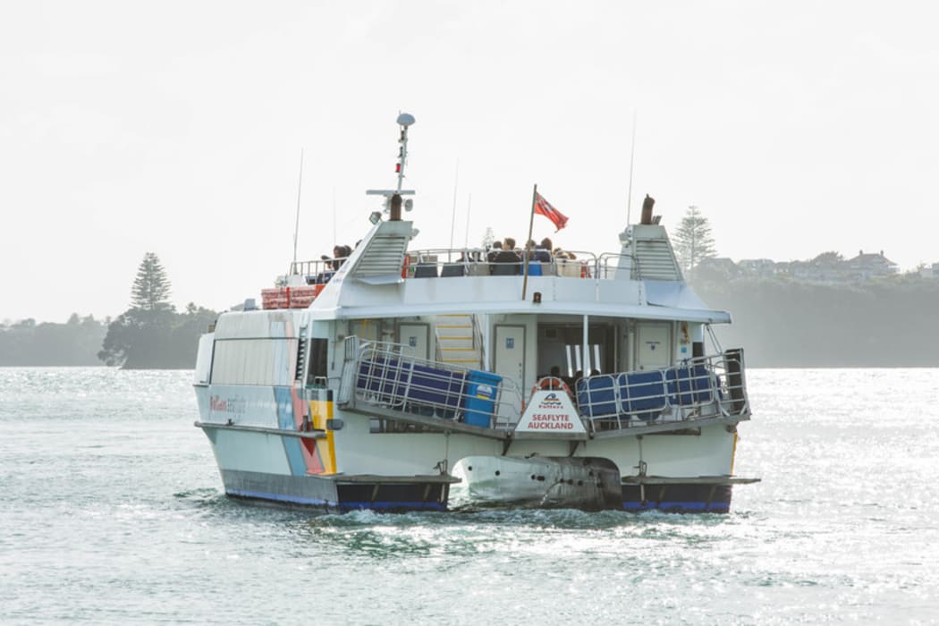 A Fullers ferry leaving the Auckland Ferry Terminal