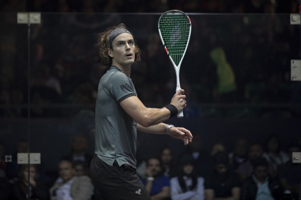 Paul Coll, from New Zealand plays in the CIB Egyptian Squash Open 2019 in Cairo.