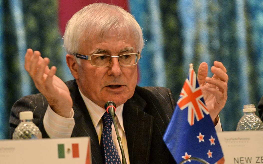 Tim Groser at speaks to media at the TPP ministerial meeting in Singapore.