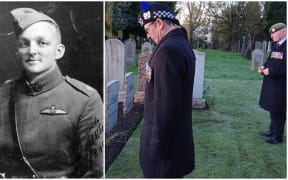 Legion Scotland staff paying their respects at Commonwealth War Graves Commission's plot at Comely Bank, where Captain Clive Collett (left) is buried.