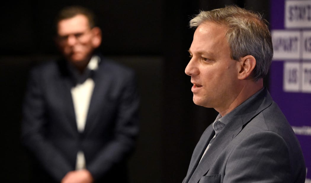 Victoria's Chief Health Officer Brett Sutton (R) speaks as state premier Daniel Andrews (L) listens during a press conference in Melbourne on July 22, 2020.