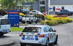 Police outside Waitakere Hospital.