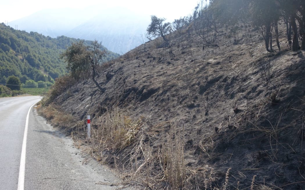 The scene of the fire near Arthur's Pass, opposite Craigieburn Forest Park.