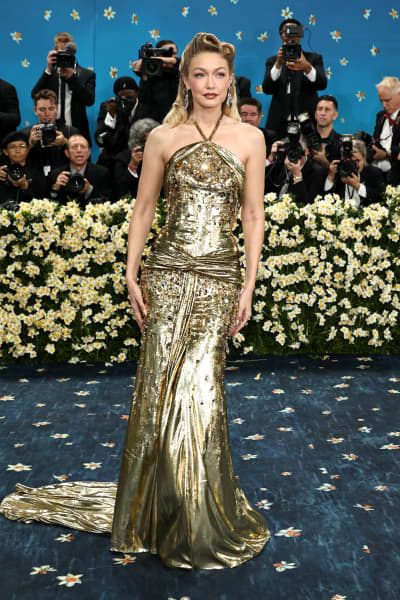 Gigi Hadid attends the 2025 Met Gala Celebrating "Superfine: Tailoring Black Style" at Metropolitan Museum of Art on May 05, 2025 in New York City.