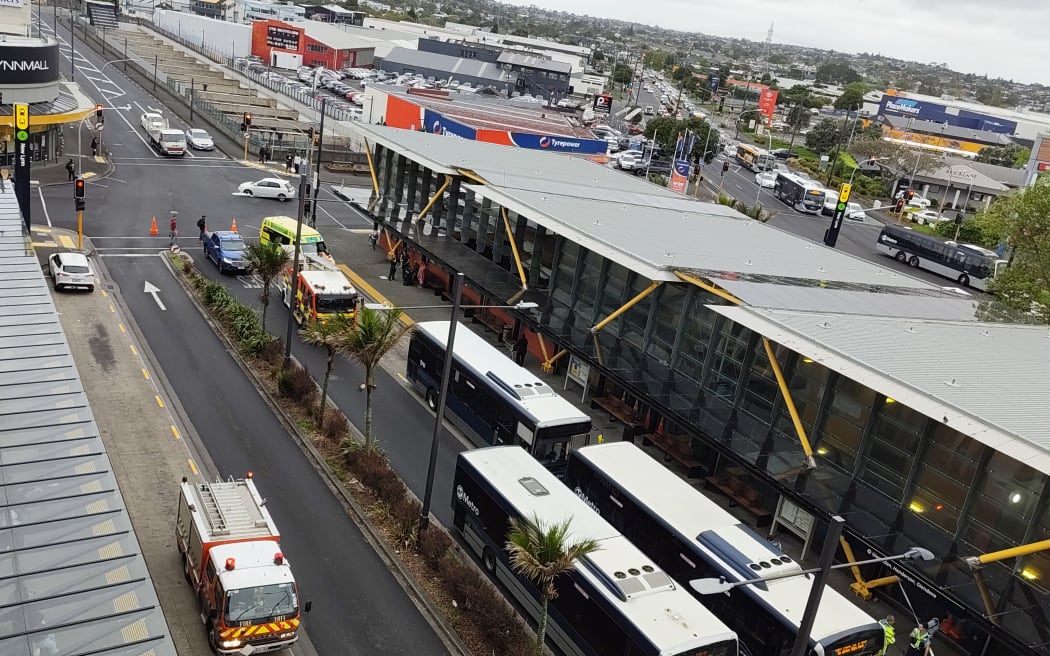 A bus crashed into the building at New Lynn's transport hub in Auckland, on Monday.