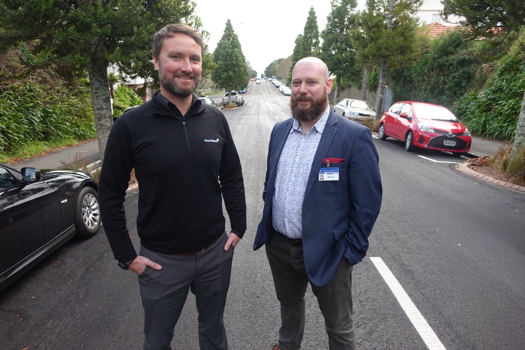 Road Science's Darcy Rogers, left, and NPDC infrastructure manger David Langford.