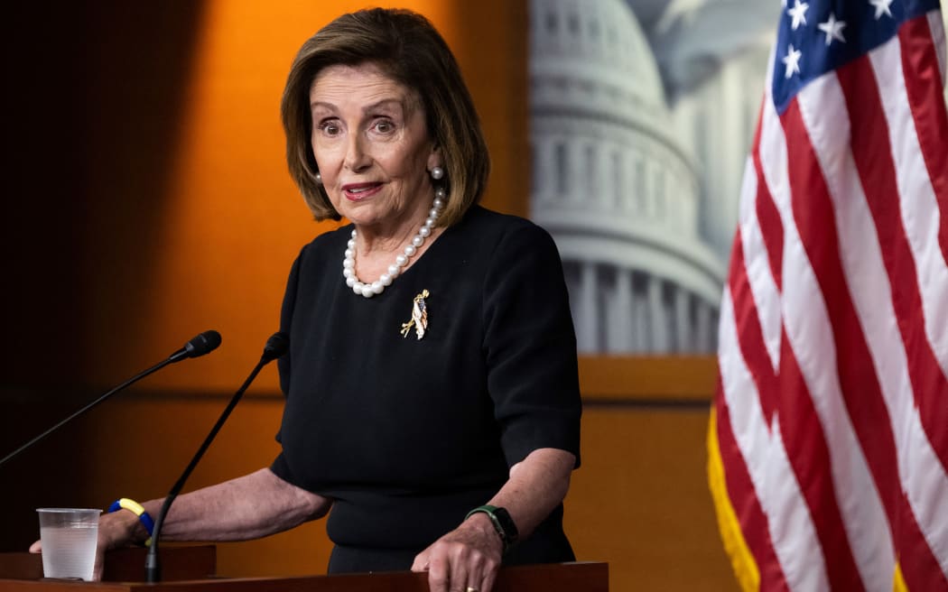 In this file photo taken on July 14, 2022, US Speaker of the House, Nancy Pelosi, Democrat of California, speaks during her weekly press briefing on Capitol Hill in Washington.