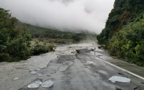 The access road to Fox glacier was washed out by a landslide on February 22.